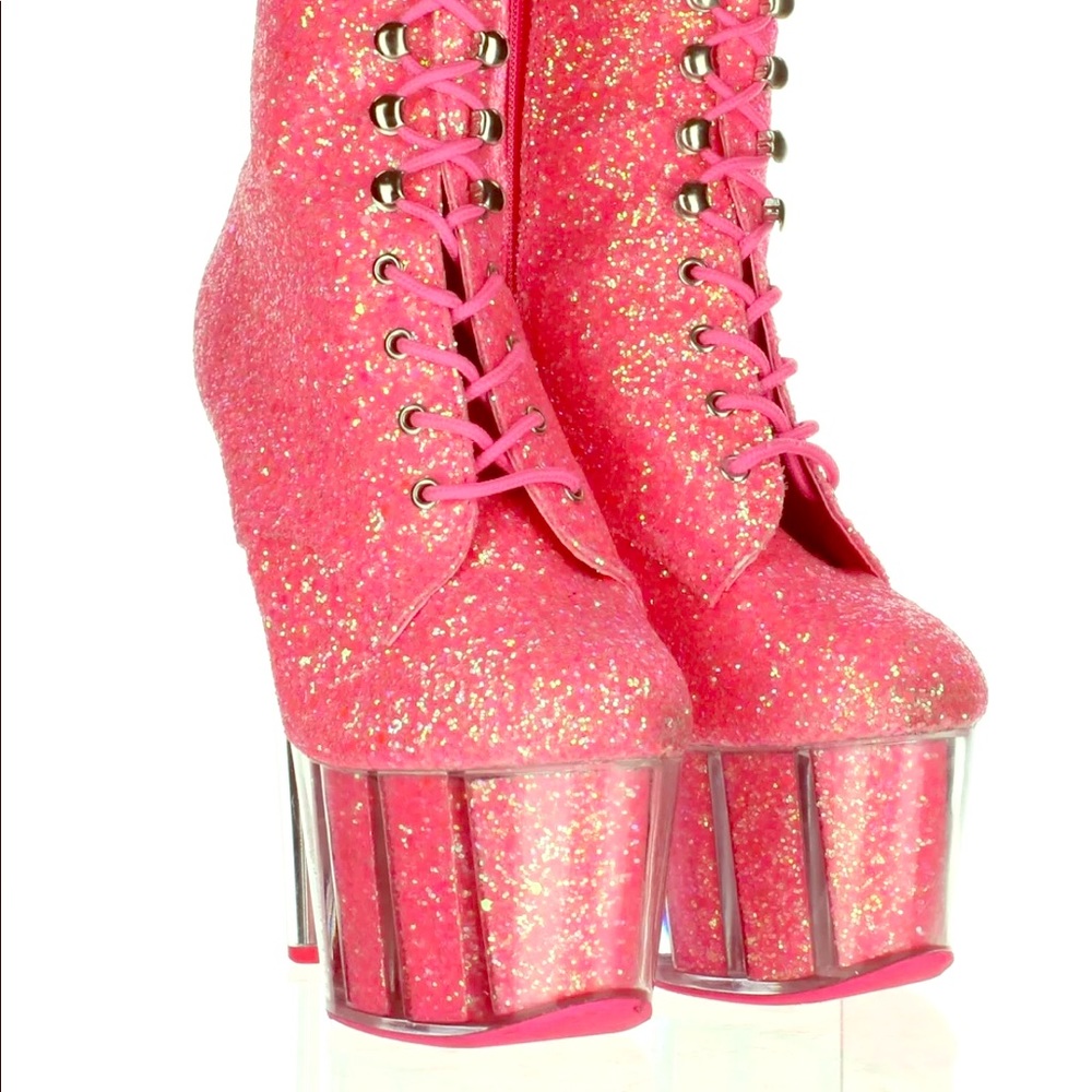 Pink glitter pleaser boots